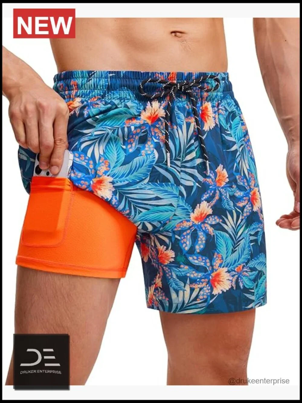 Mens 5 Inch Swim Trunks with Compression Liner Quick Dry 2 in 1 Pockets
